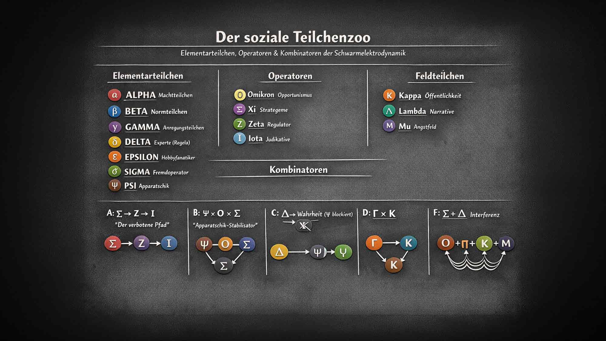 QHST – Solitäres Kapitel: der soziale Teilchenzoo – Elementarteilchen, Operatoren und Kombinatoren der Schwarmelektrodynamik QHST – Solitäres Kapitel: der soziale Teilchenzoo – Elementarteilchen, Operatoren und Kombinatoren der Schwarmelektrodynamik