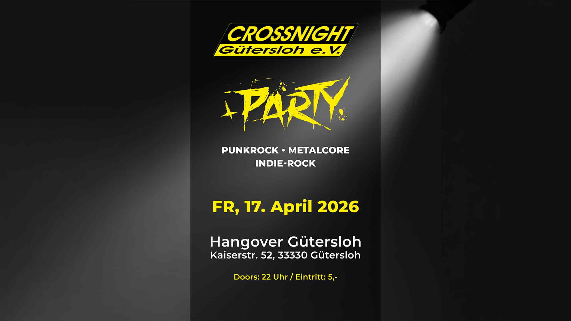 &raquo;Crossnight&laquo; – Punkrock/Metalcore/Indie Rock Party am 17. April 2026 im Hangover Club Gütersloh