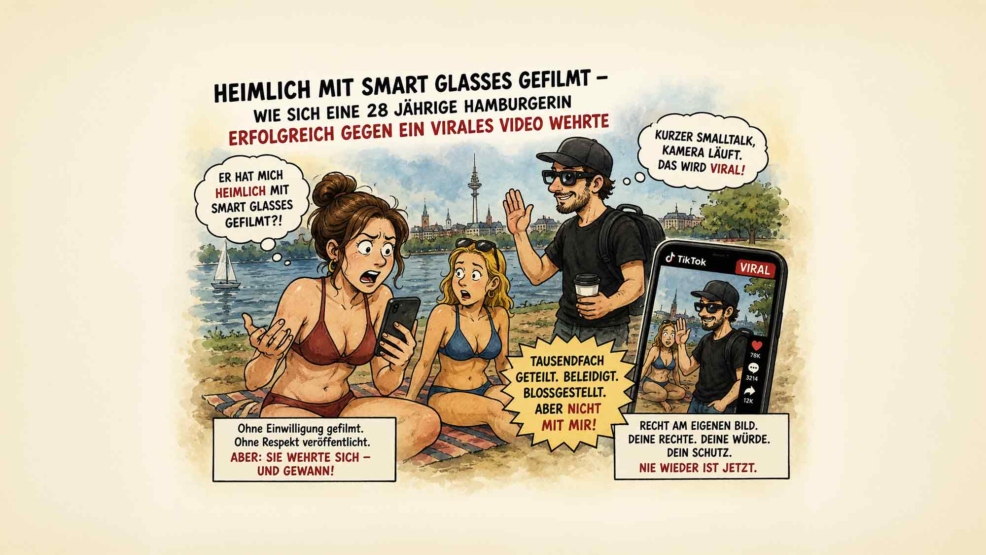 Heimlich mit Smart Glasses gefilmt – wie sich eine 28 jährige Hamburgerin erfolgreich gegen ein virales Video wehrte Heimlich mit Smart Glasses gefilmt – wie sich eine 28 jährige Hamburgerin erfolgreich gegen ein virales Video wehrte