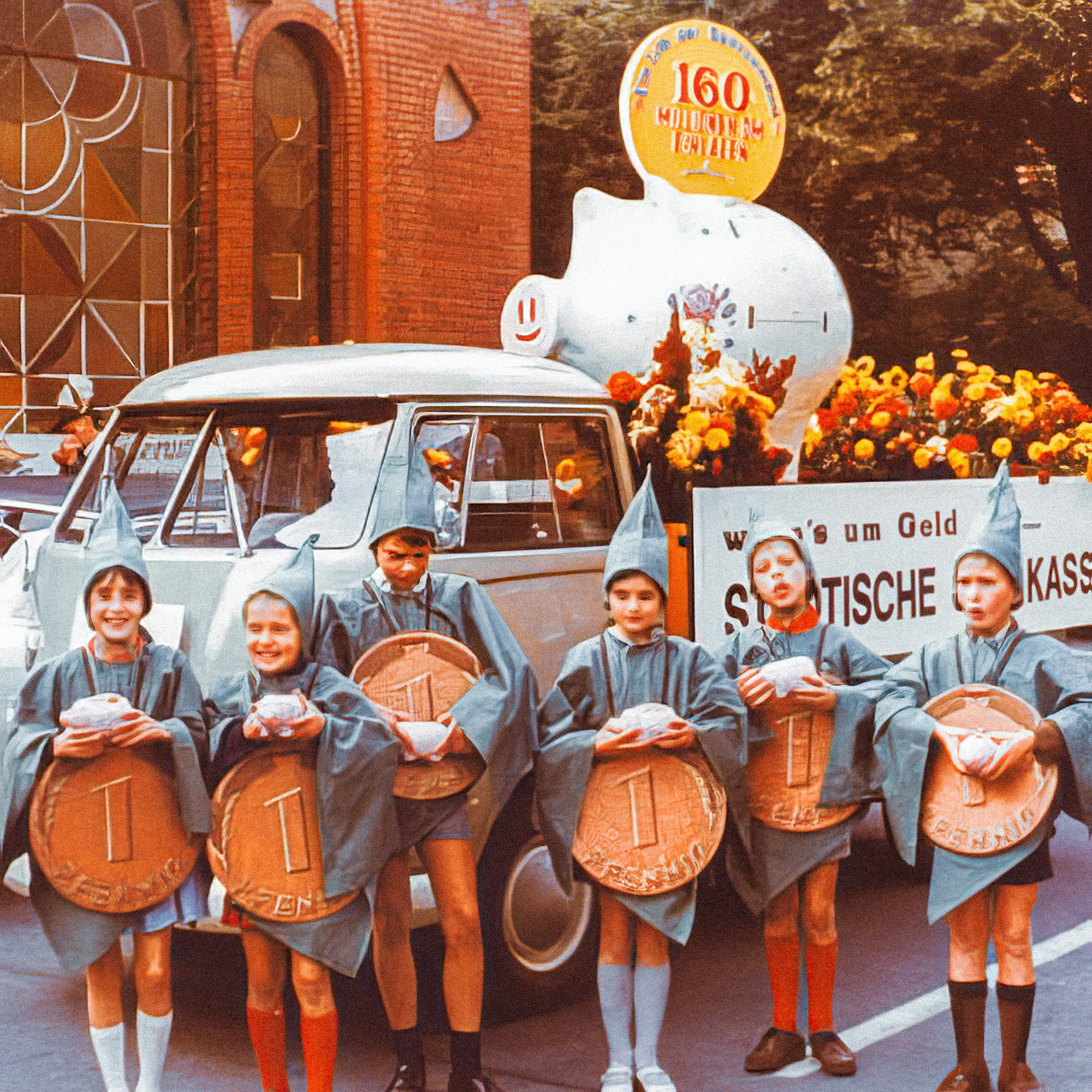 #NOW #Commons: Die »Sparefroh’s« von der #Sparkasse im #Festzug, #Michaeliswoche #Gütersloh 1968