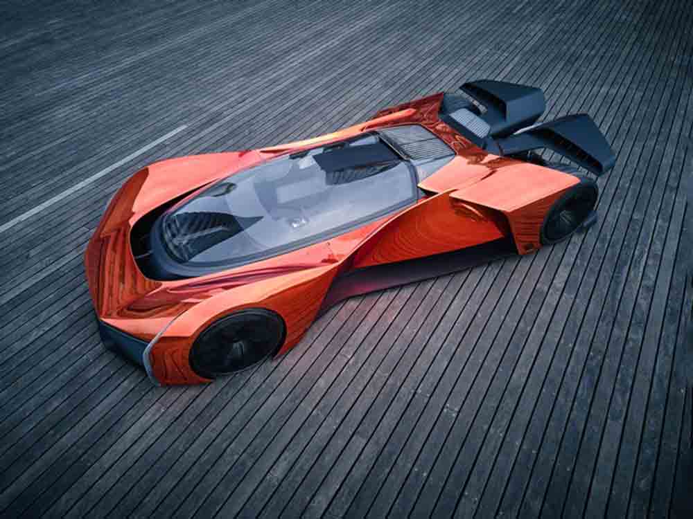 Futuristischer Mix aus Chrom und Orange, Team Fordzilla P 1 Rennfahrzeug erhält neuartig reflektierende Außenfarbe Futuristischer Mix aus Chrom und Orange, Team Fordzilla P 1 Rennfahrzeug erhält neuartig reflektierende Außenfarbe