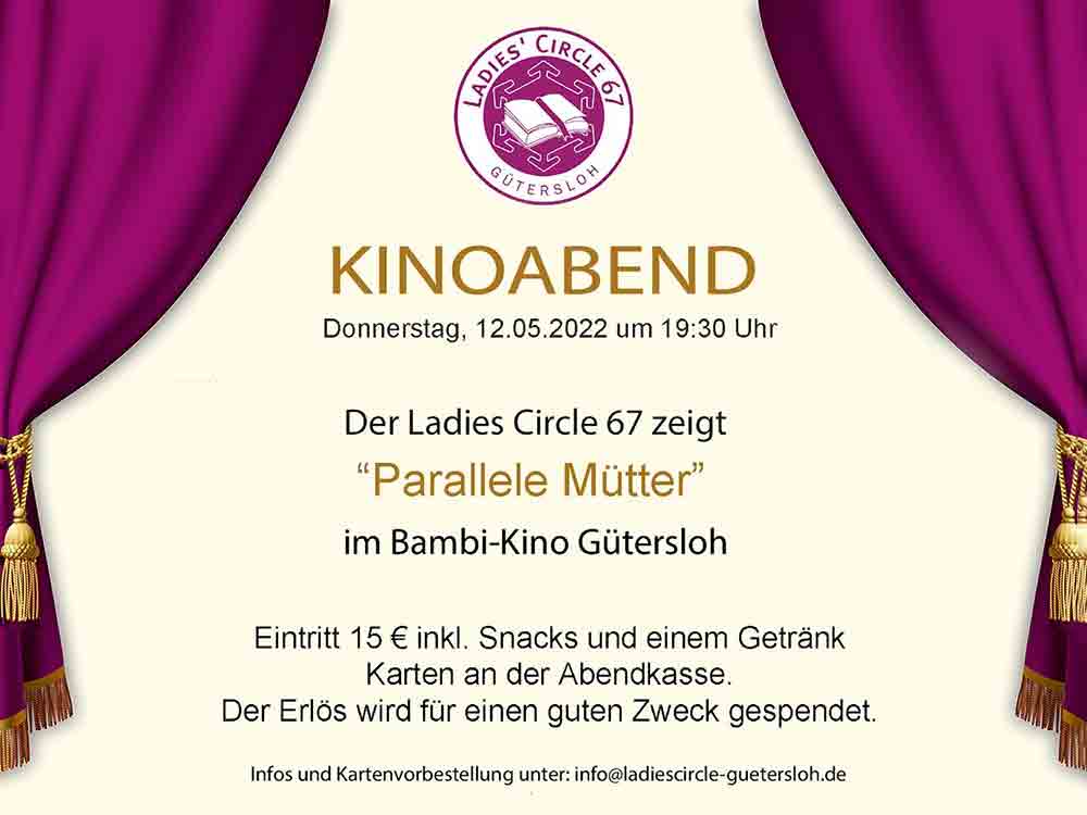 Gütersloh, Kino, Kinoabend für einen guten Zweck, 12. Mai 2022 Gütersloh, Kino, Kinoabend für einen guten Zweck, 12. Mai 2022