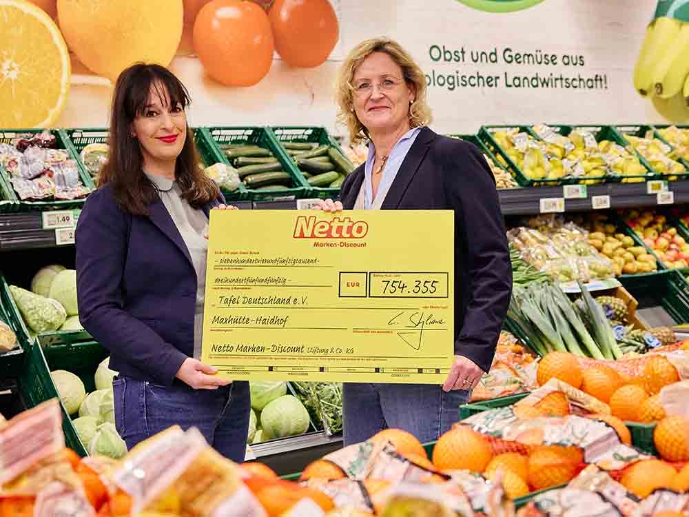 Solidarisch beim Einkauf: Große Spendenbereitschaft für Tafel, Netto Spendeninitiative unterstützt die Tafel Deutschland mit 754.355 Euro