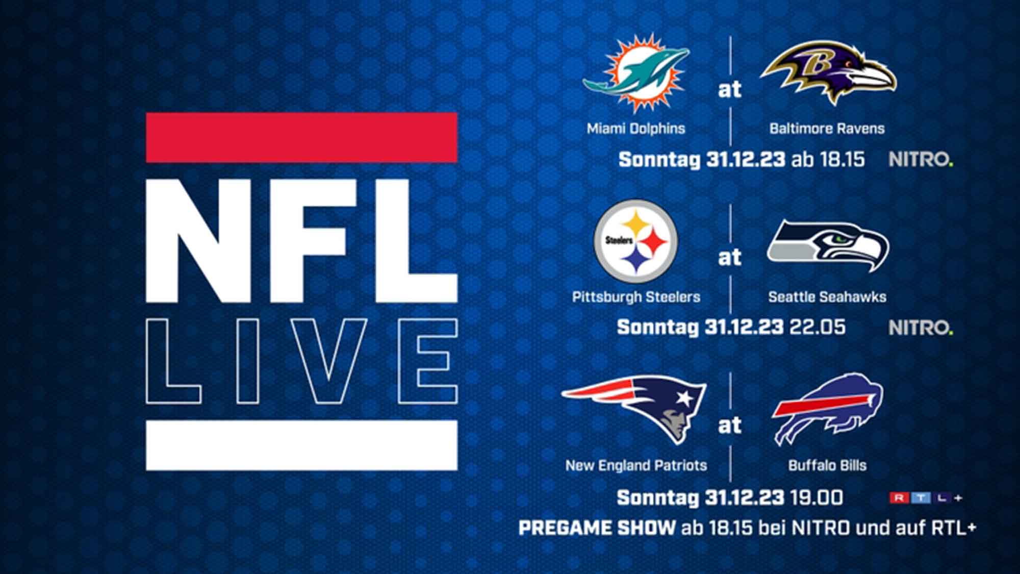 NFL Live Week 17: Überblick Personal und Paarungen, Football Fest zum Jahreswechsel live bei Nitro!